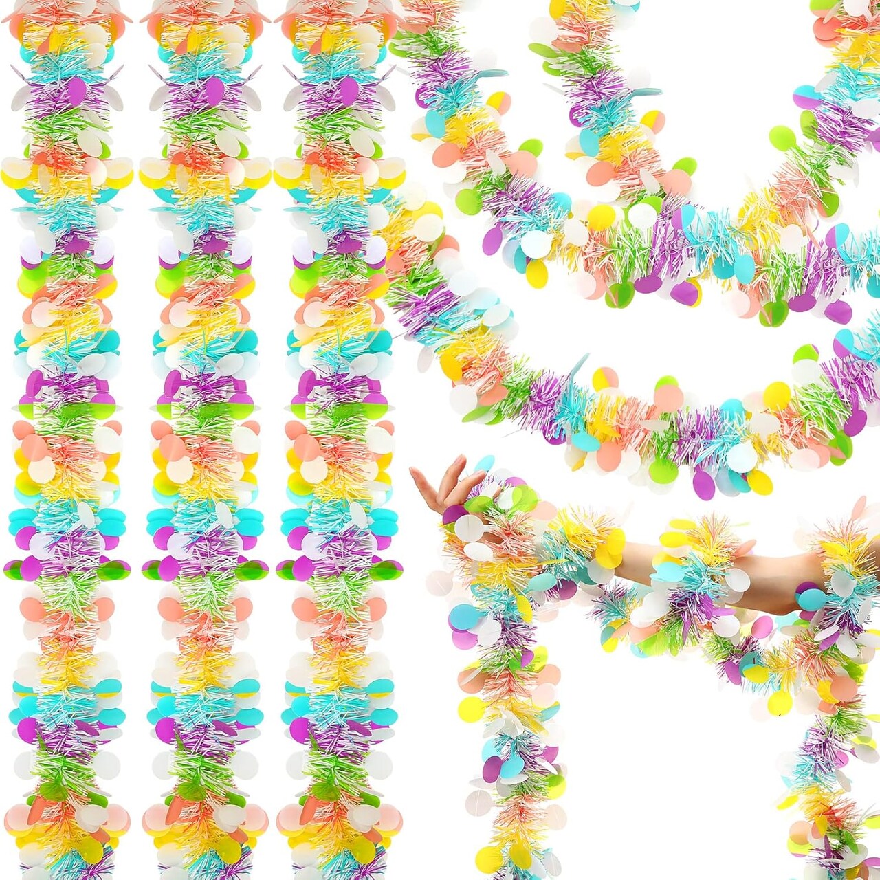8 Rolls/ 52 Feet Easter Tinsel Garland Colorful Tinsel Twist Garland Spring Hanging Tinsel Ornament